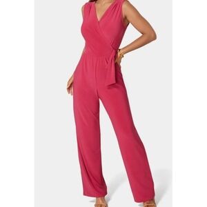 Bebe Women's Jersey Wrap Tie Jumpsuit Color Pink Size L NWT